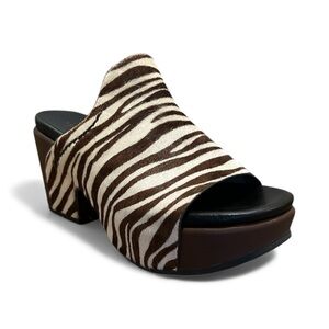 Naked Feet Corinth 2 Zebra Pattern Calf Fur Leather Mules Wedges Sandals 7